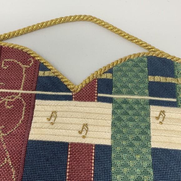 Vintage Handmade Stitched Heart Wall Hanging Joy To The World Music Pocket - Picture 15 of 16